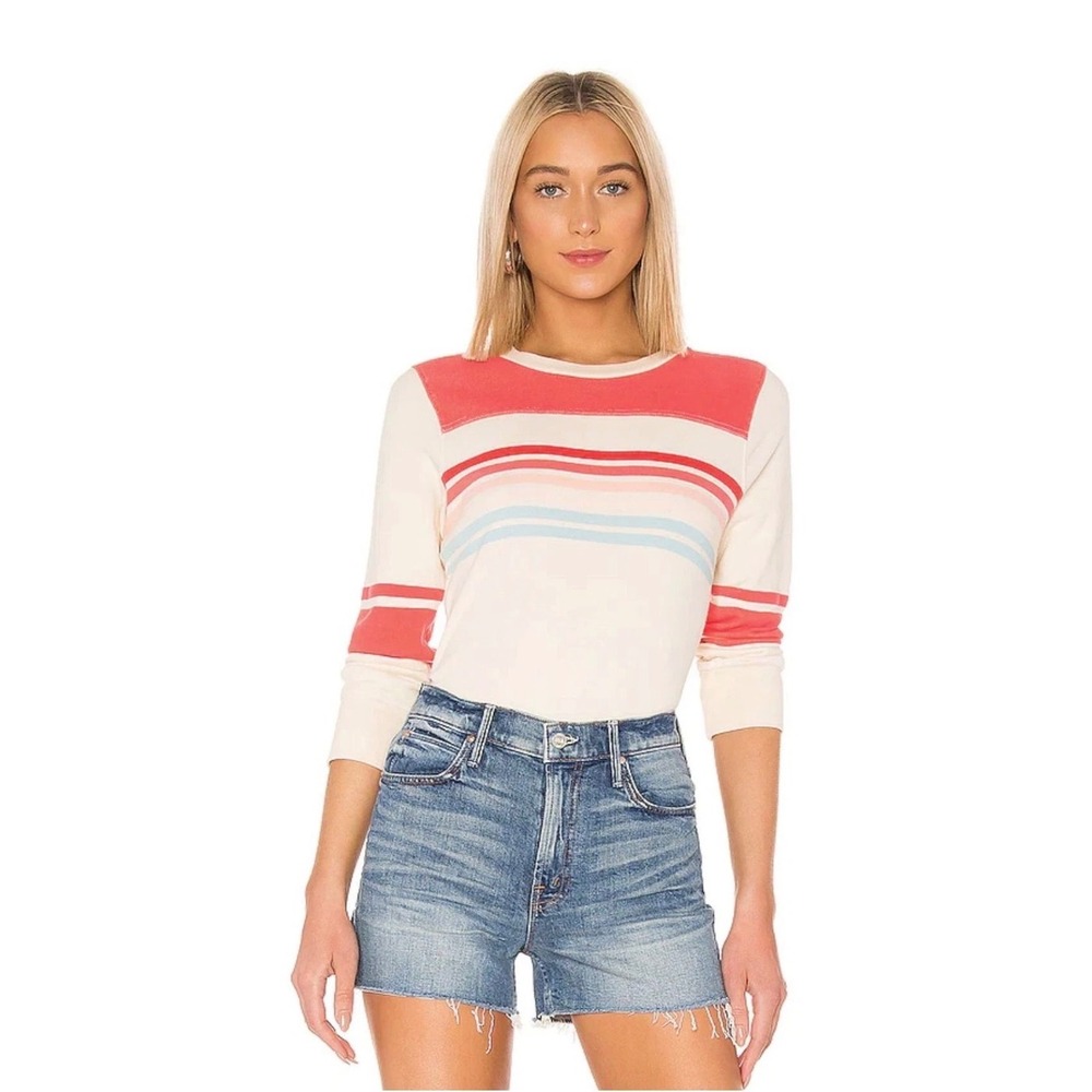 Mother The 1/2 & 1/2 Koozie Sweatshirt Strawberry Stripe Crewneck 8952-465 S
